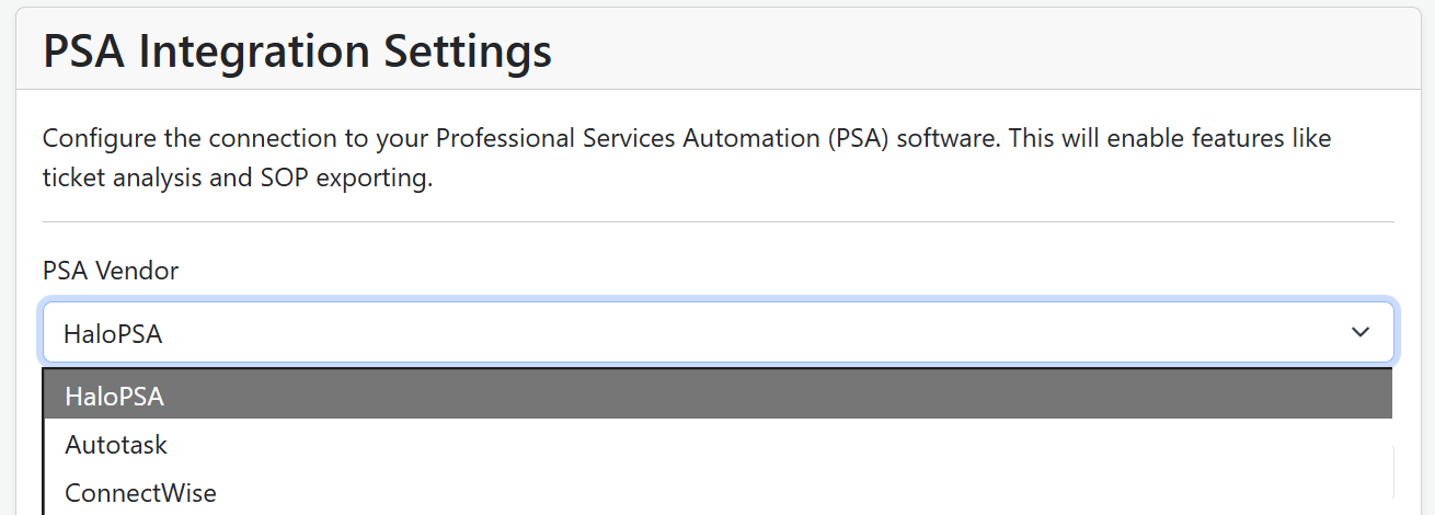 Guided Onboarding Wizard for PSA Integration
